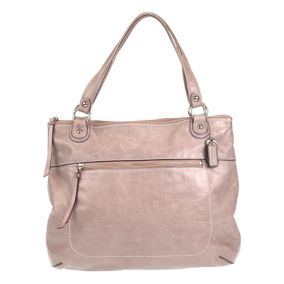 12707
COACH コーチ ピンクベージュ シルバー金具 レザー トートバッグ ショルダーバッグ  レディース
