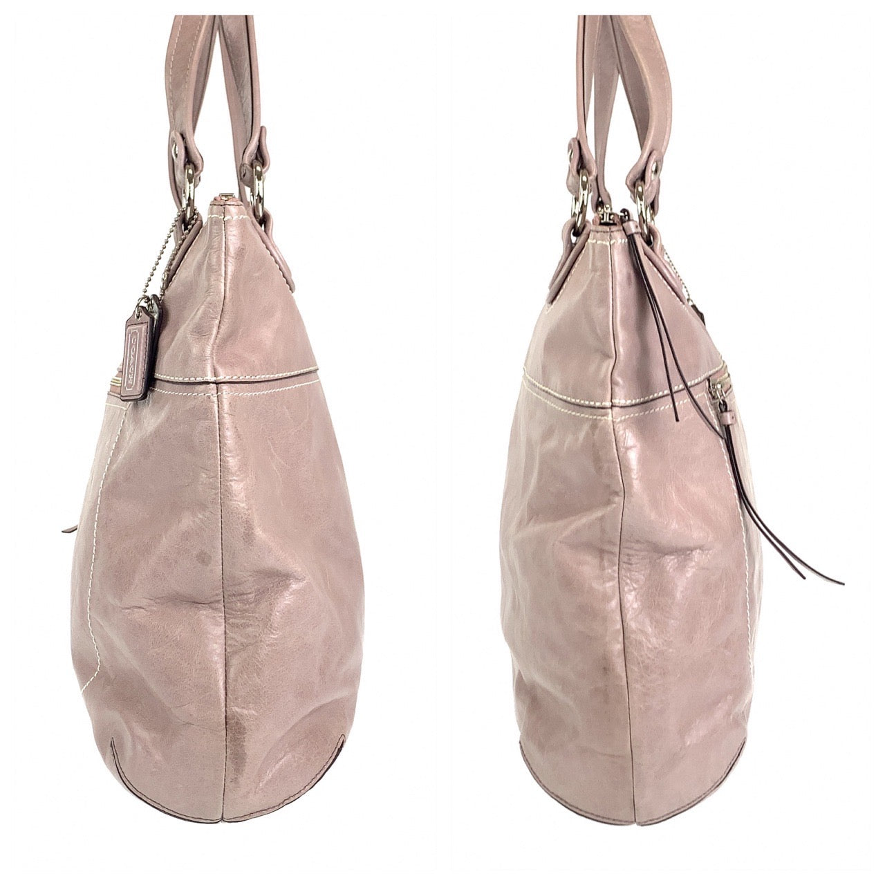 12707
COACH コーチ ピンクベージュ シルバー金具 レザー トートバッグ ショルダーバッグ  レディース