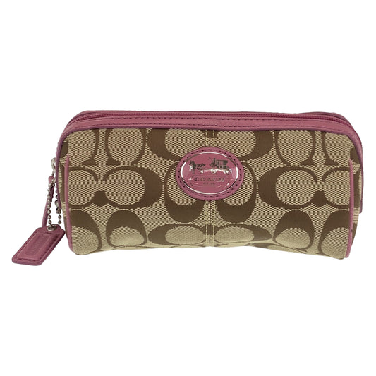 COACH コーチ シグネチャー ベージュ ピンク シルバー金具 キャンバス / レザー ポーチ アクセサリーポーチ  レディース