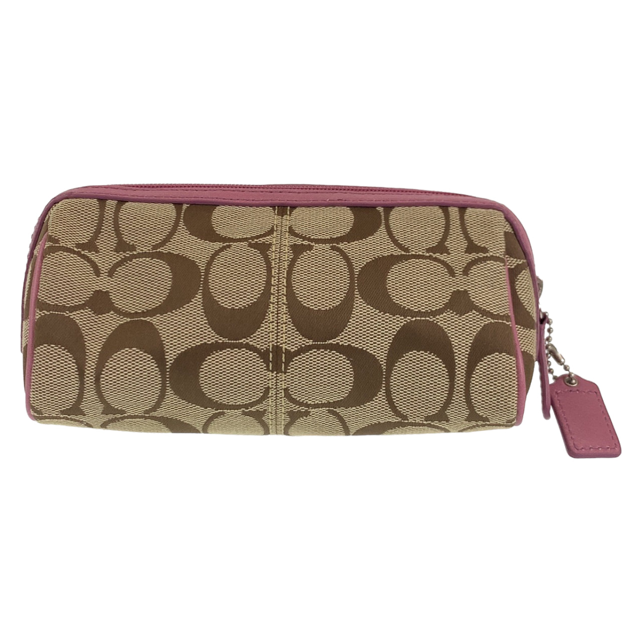 COACH コーチ シグネチャー ベージュ ピンク シルバー金具 キャンバス / レザー ポーチ アクセサリーポーチ  レディース