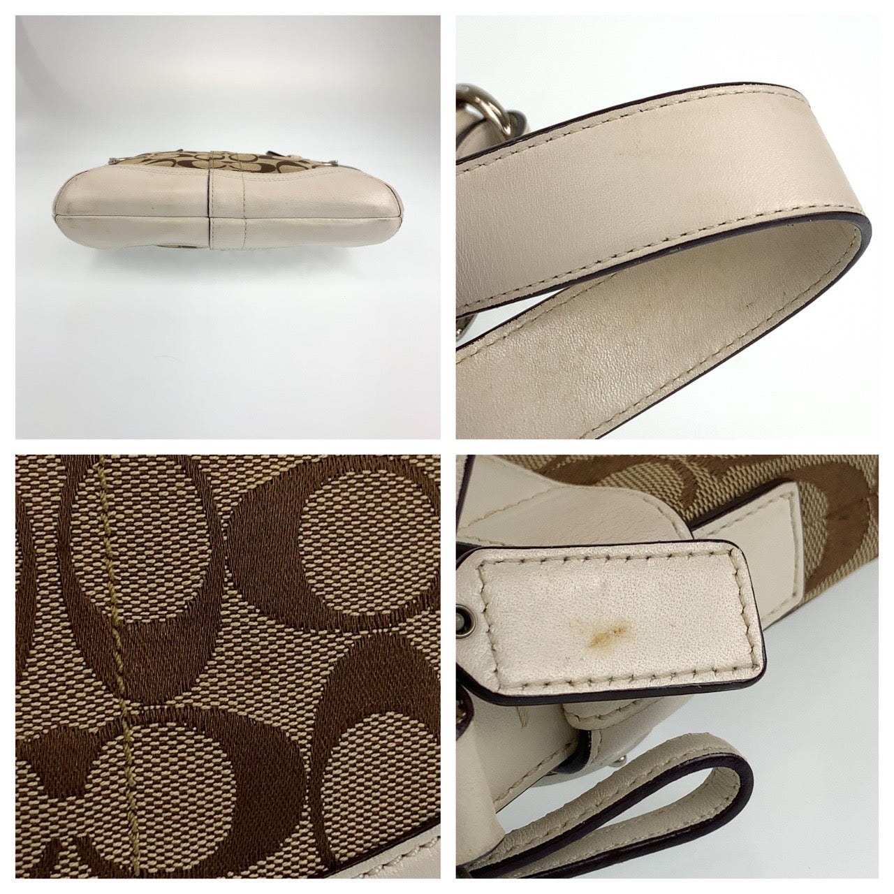 12705
COACH コーチ シグネチャー ブラウン ベージュ ホワイト レザー ショルダーバッグ   レディース