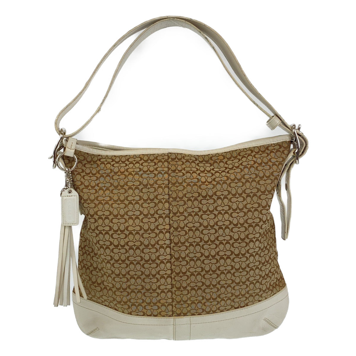 12704
COACH コーチ シグネチャー ベージュ ホワイト 白 シルバー金具 レザー / キャンバス ショルダーバッグ 斜め掛け可能  レディース AB5