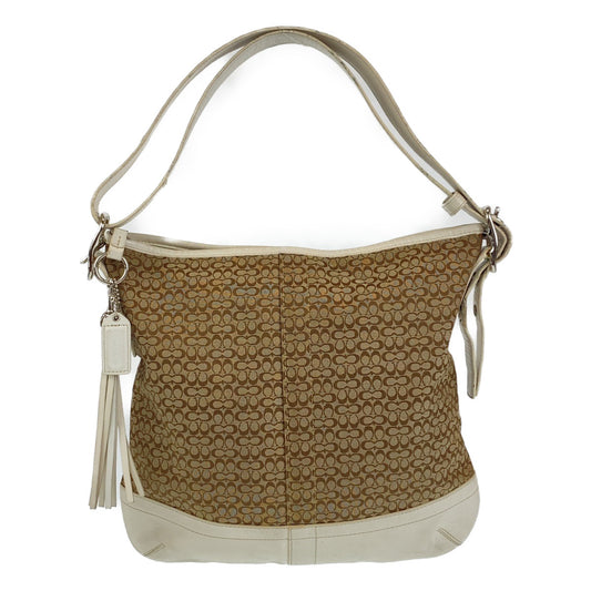 12704
COACH コーチ シグネチャー ベージュ ホワイト 白 シルバー金具 レザー / キャンバス ショルダーバッグ 斜め掛け可能  レディース AB5