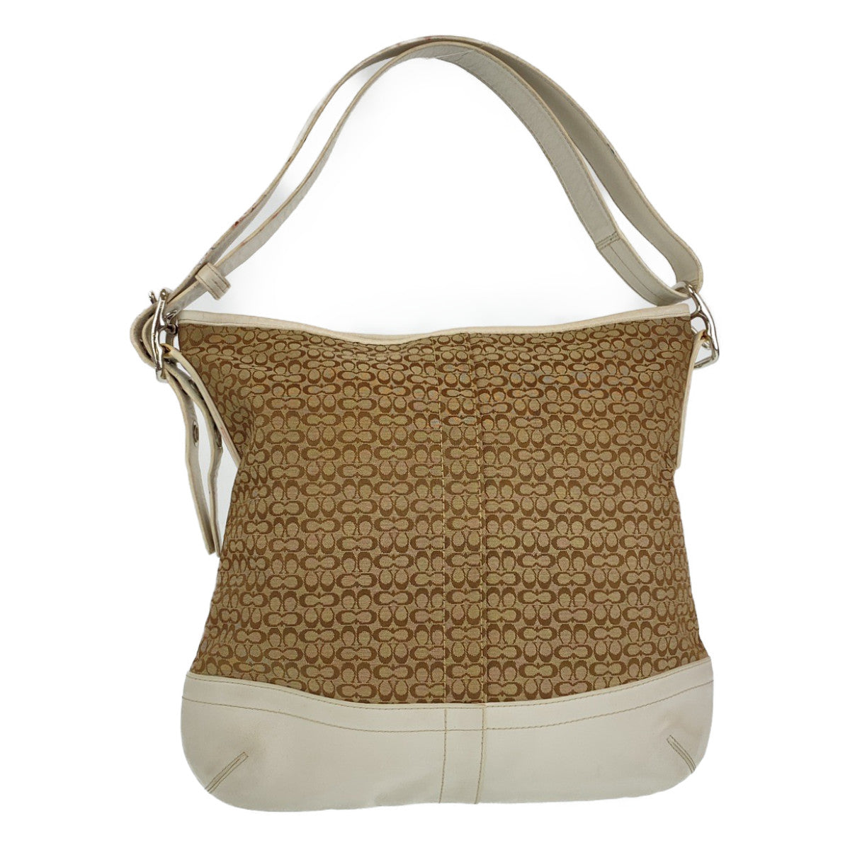 12704
COACH コーチ シグネチャー ベージュ ホワイト 白 シルバー金具 レザー / キャンバス ショルダーバッグ 斜め掛け可能  レディース AB5