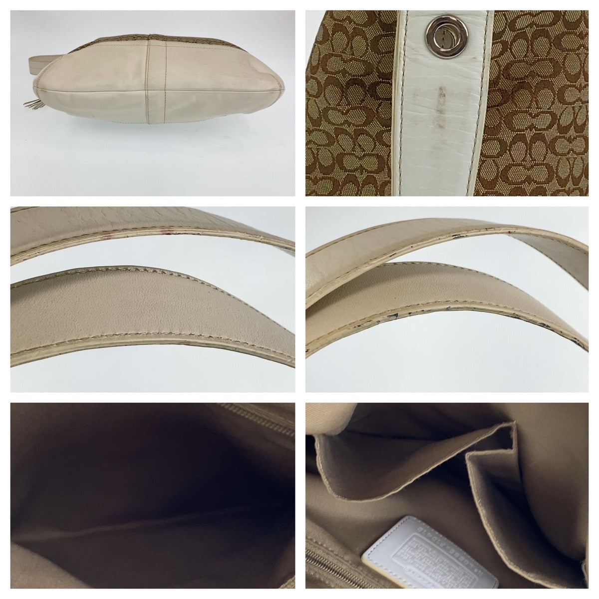 12704
COACH コーチ シグネチャー ベージュ ホワイト 白 シルバー金具 レザー / キャンバス ショルダーバッグ 斜め掛け可能  レディース AB5