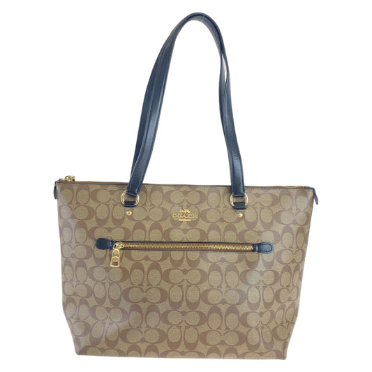 COACH コーチ シグネチャー ベージュ ブラウン ゴールド金具 キャンバス / レザー トートバッグ ショルダーバッグ  レディース