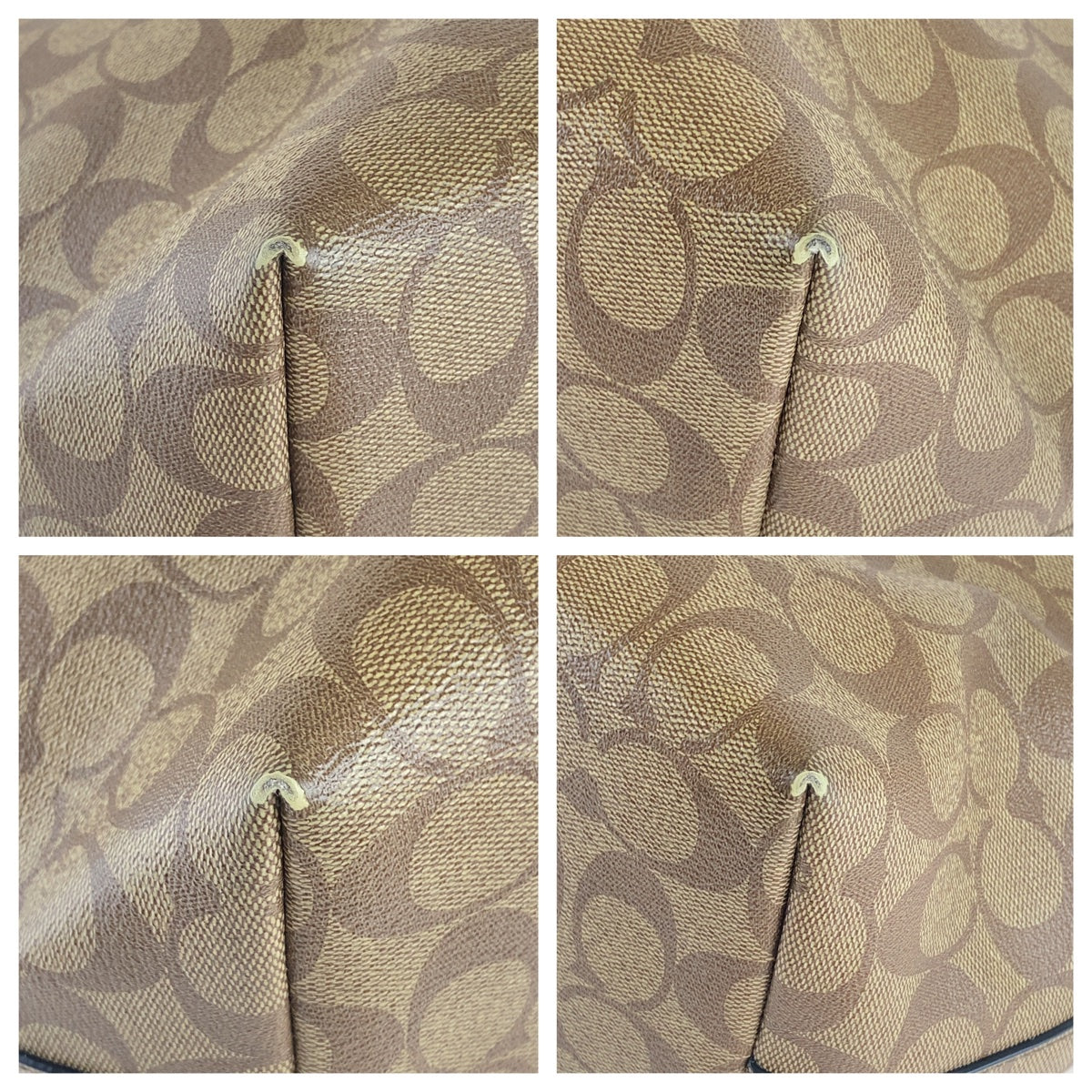 COACH コーチ シグネチャー ベージュ ブラウン ゴールド金具 キャンバス / レザー トートバッグ ショルダーバッグ  レディース