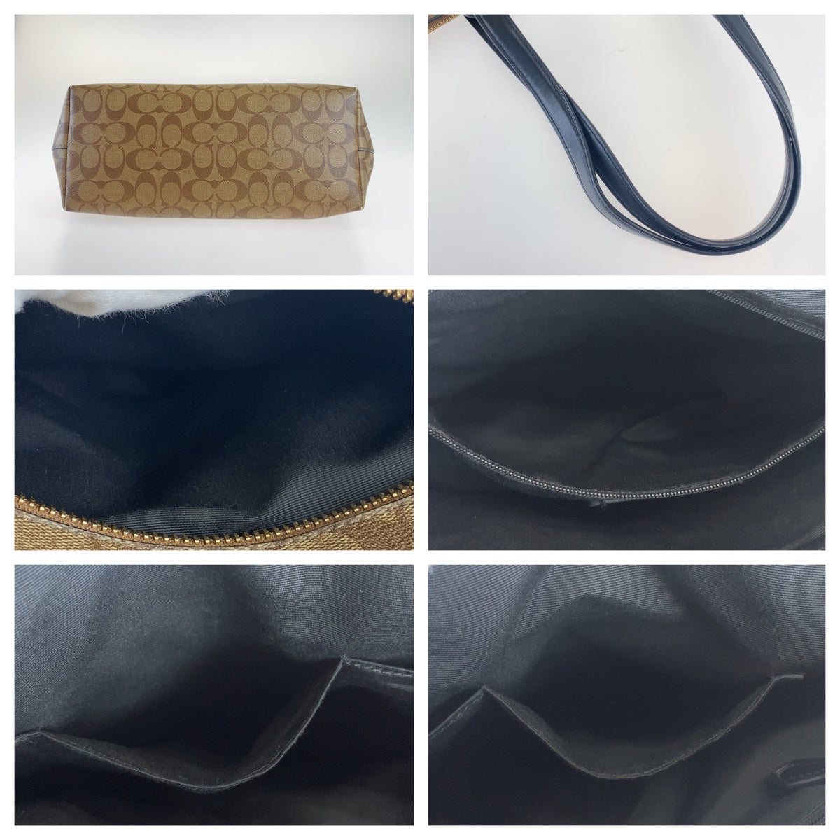 COACH コーチ シグネチャー ベージュ ブラウン ゴールド金具 キャンバス / レザー トートバッグ ショルダーバッグ  レディース
