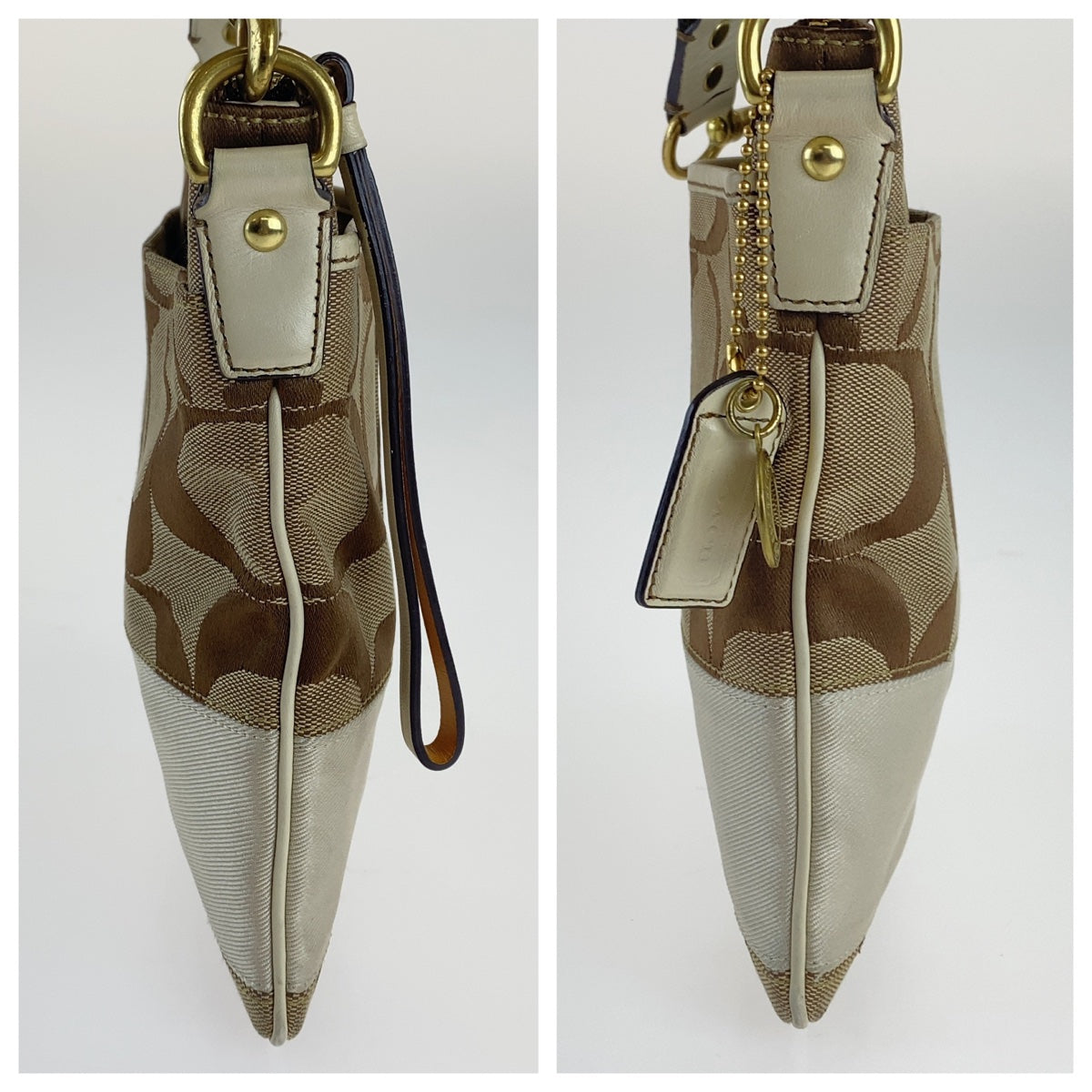 12703
COACH コーチ シグネチャー ベージュ ホワイト 白 ゴールド金具 キャンバス / レザー ショルダーバッグ ポシェット 斜め掛け可能  レディース ABP5