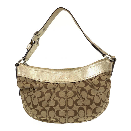 12702
COACH コーチ シグネチャー ベージュ ゴールド シルバー金具 キャンバス / レザー ホーボー ショルダーバッグ  レディース