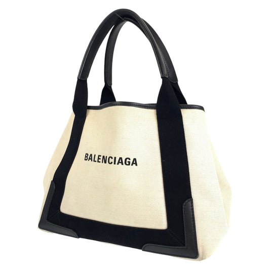 C-108
BALENCIAGA バレンシアガ ネイビーカバS ホワイト 白 アイボリー キャンバス トートバッグ ハンドバッグ  レディース