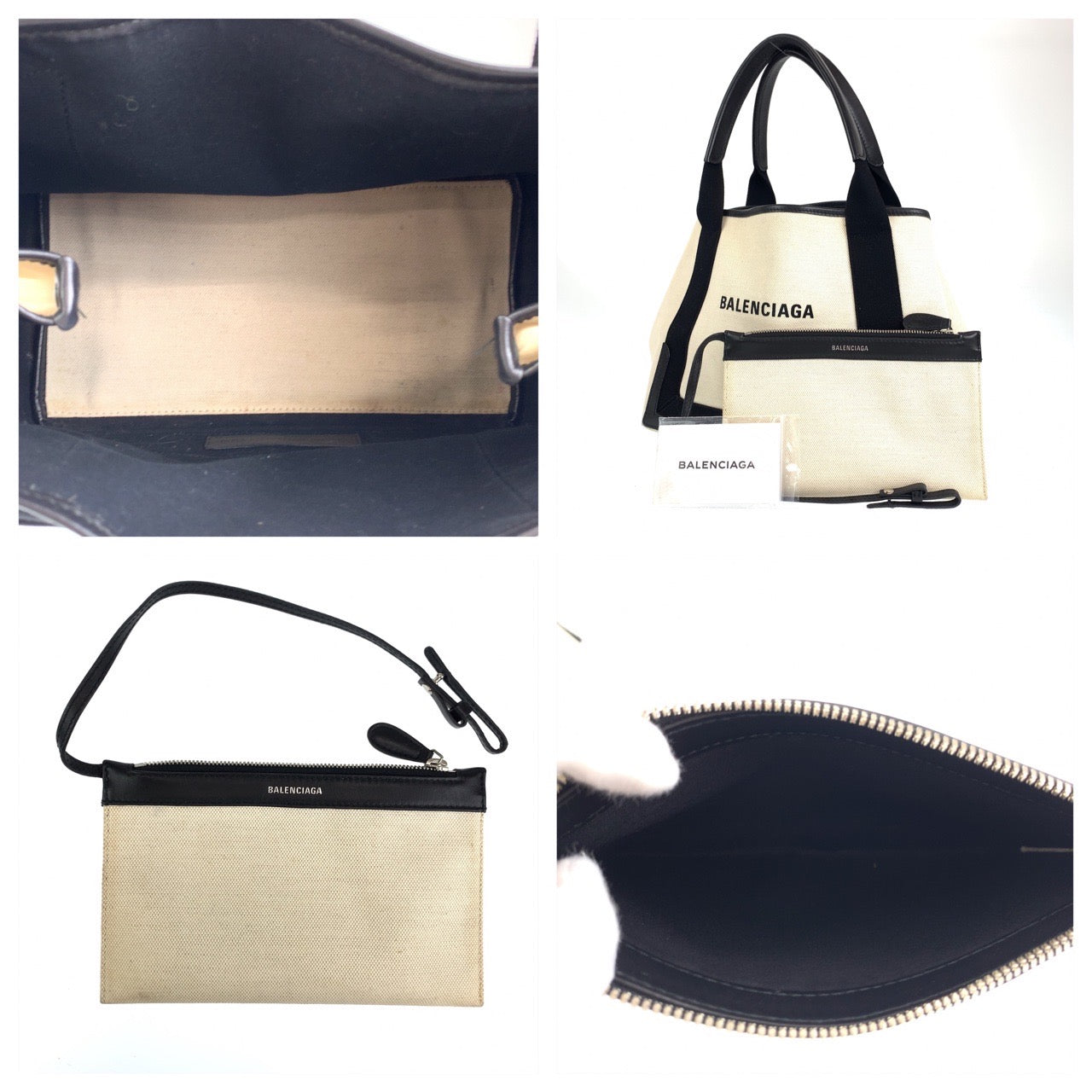 C-108
BALENCIAGA バレンシアガ ネイビーカバS ホワイト 白 アイボリー キャンバス トートバッグ ハンドバッグ  レディース