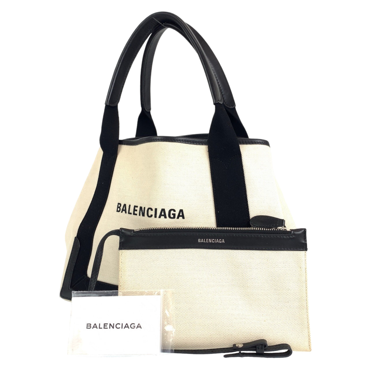 C-108
BALENCIAGA バレンシアガ ネイビーカバS ホワイト 白 アイボリー キャンバス トートバッグ ハンドバッグ  レディース