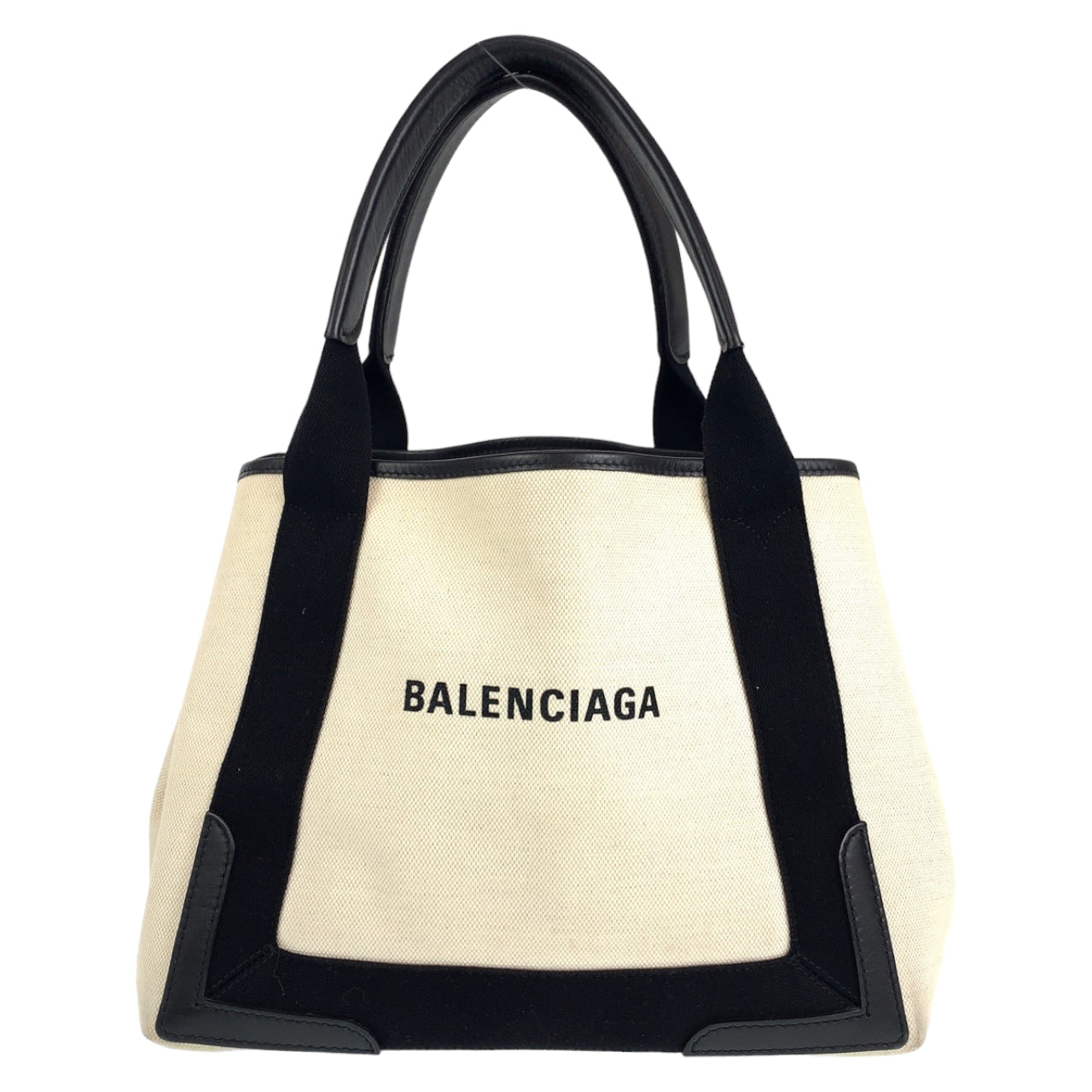 C-108
BALENCIAGA バレンシアガ ネイビーカバS ホワイト 白 アイボリー キャンバス トートバッグ ハンドバッグ  レディース