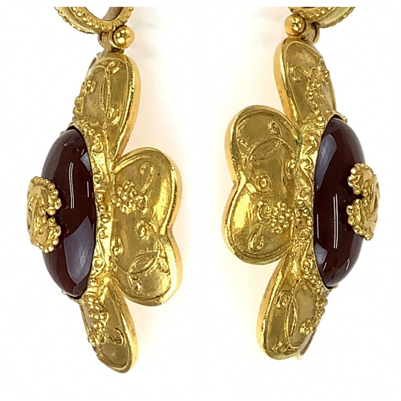 10042
CHANEL シャネル ヴィンテージ グリポア ココマーク ストーン フラワー ゴールド ワインレッド メッキ ネックレス ペンダント  レディース A200