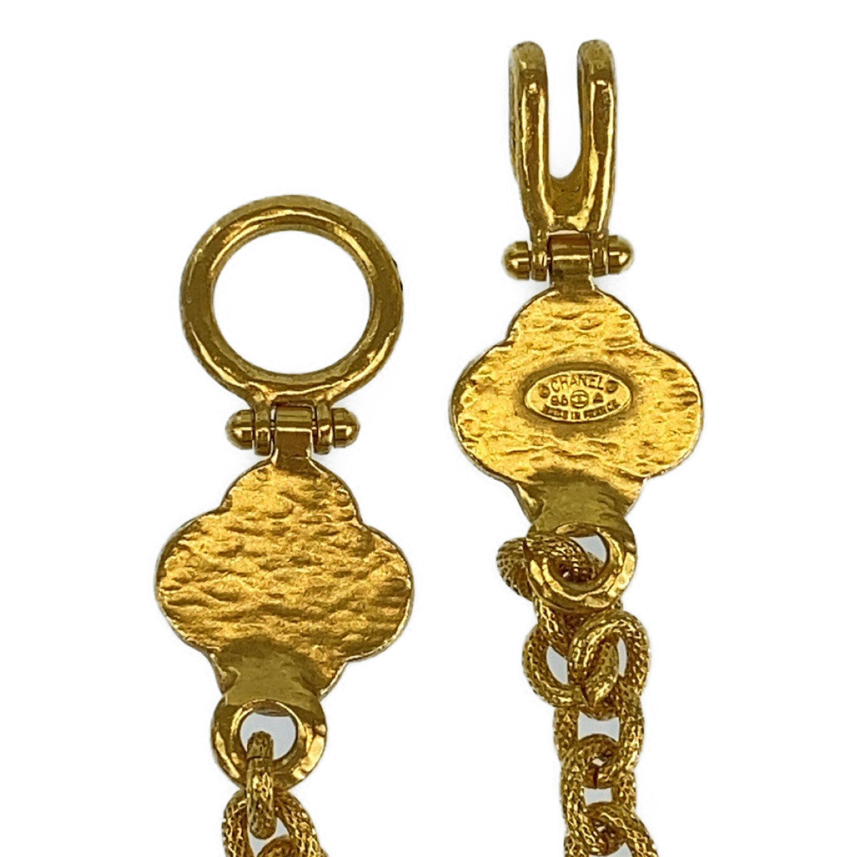 10043
CHANEL シャネル ヴィンテージ グリポア 天然石 ココマーク フラワー ゴールド ブラック メッキ ネックレス ペンダント  レディース A200