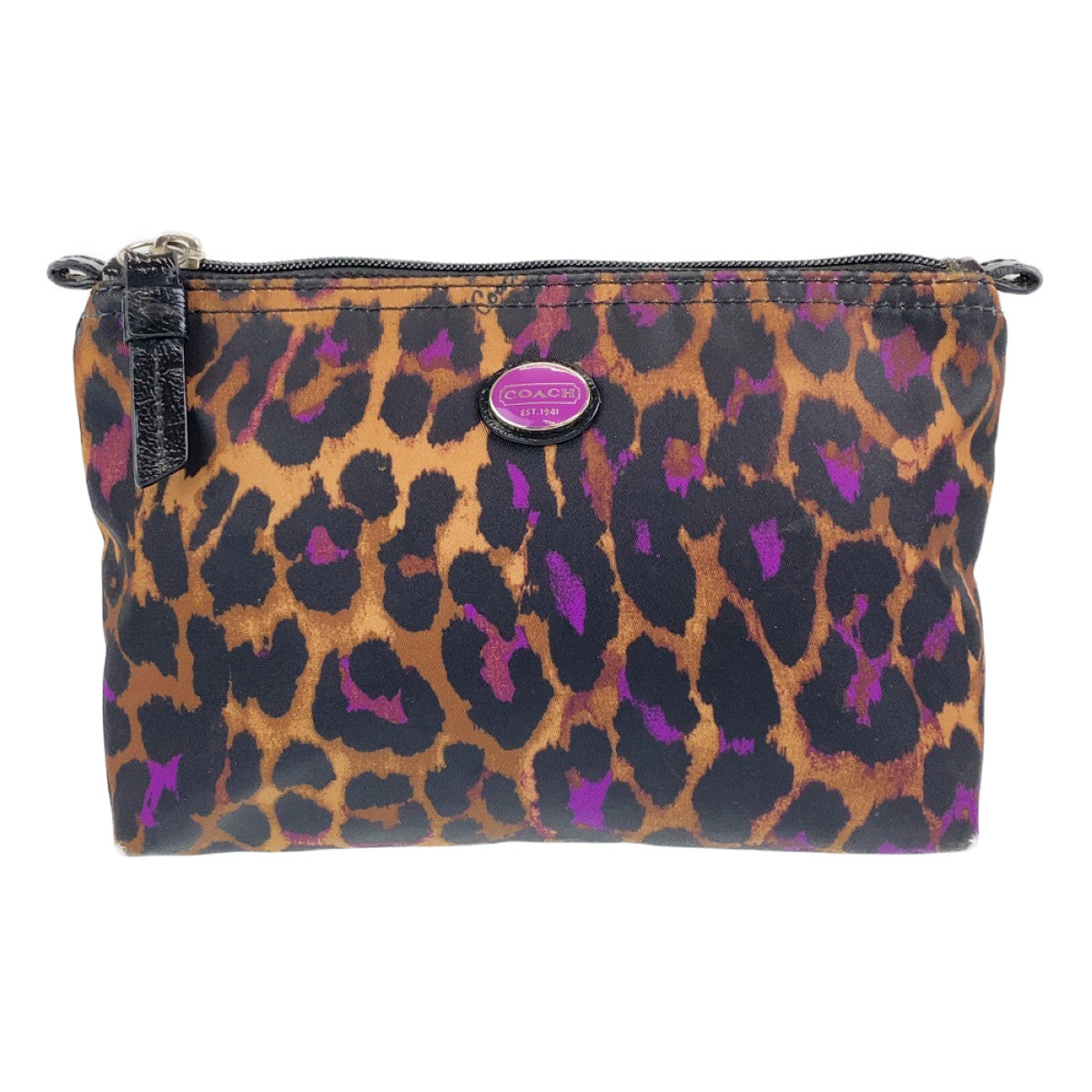 12699
 COACH Brown Black Purple Nylon/Leather Pouch Small Item Case for Women
