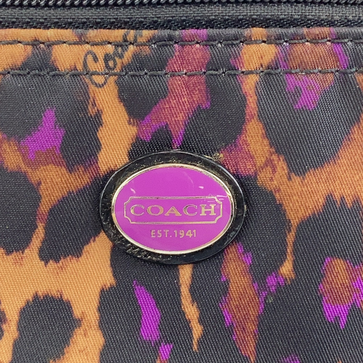 12699
 COACH Brown Black Purple Nylon/Leather Pouch Small Item Case for Women