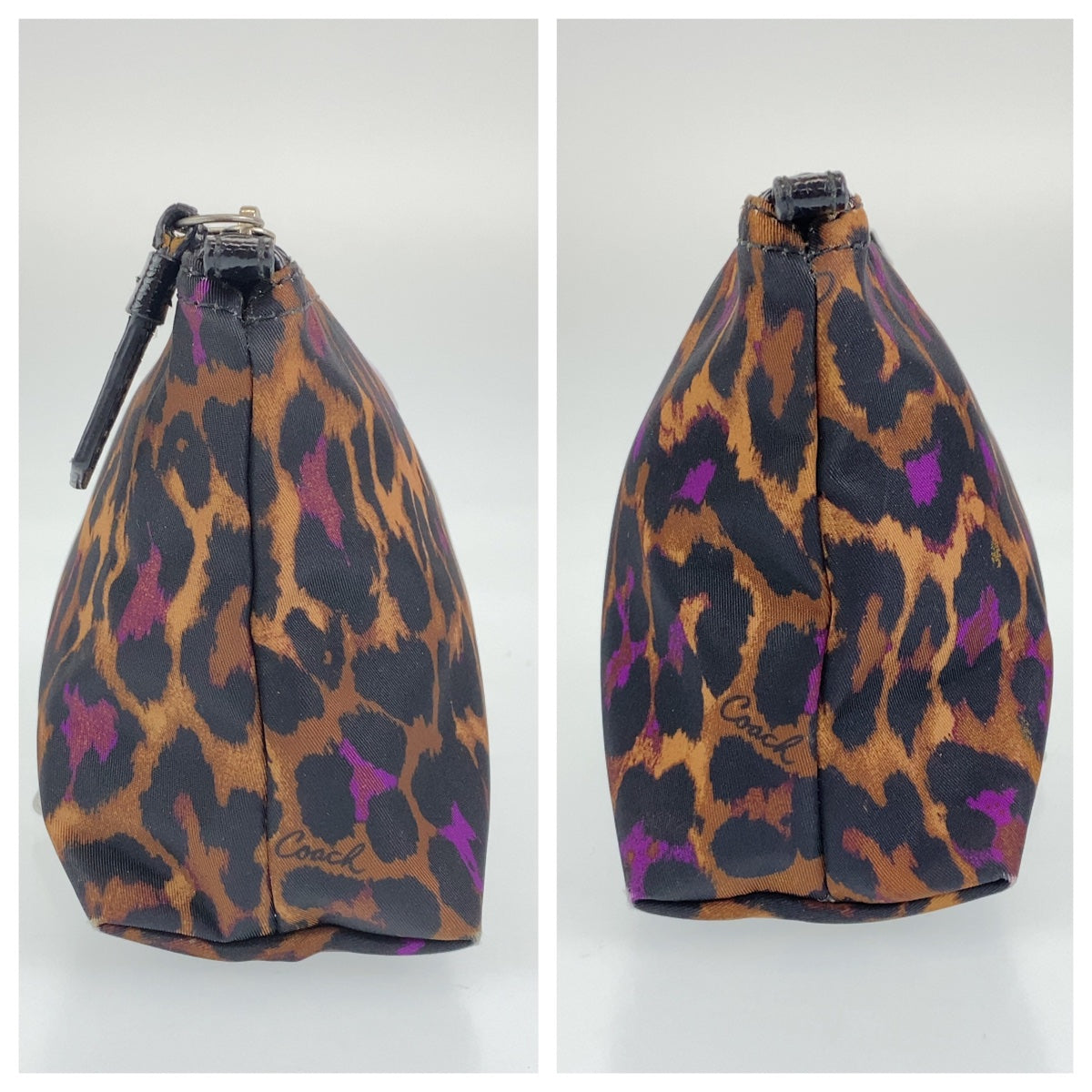 12699
 COACH Brown Black Purple Nylon/Leather Pouch Small Item Case for Women