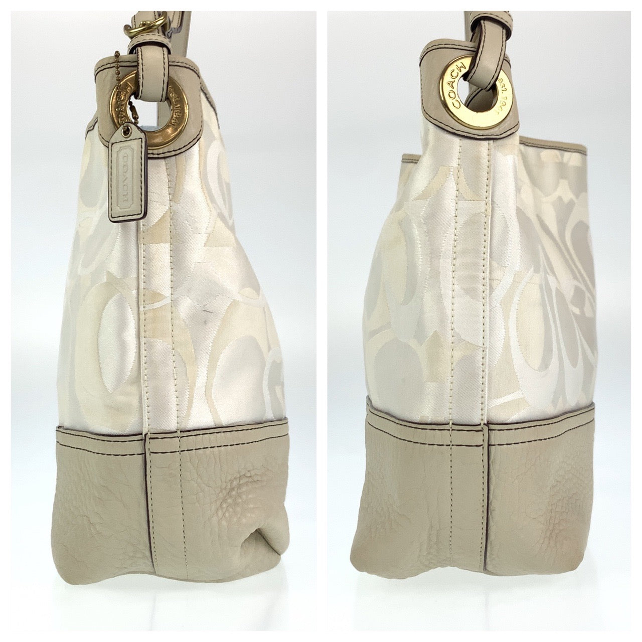 COACH コーチ シグネチャー ホワイト 白 ゴールド金具 レザー / キャンバス トートバッグ 肩掛け  レディース