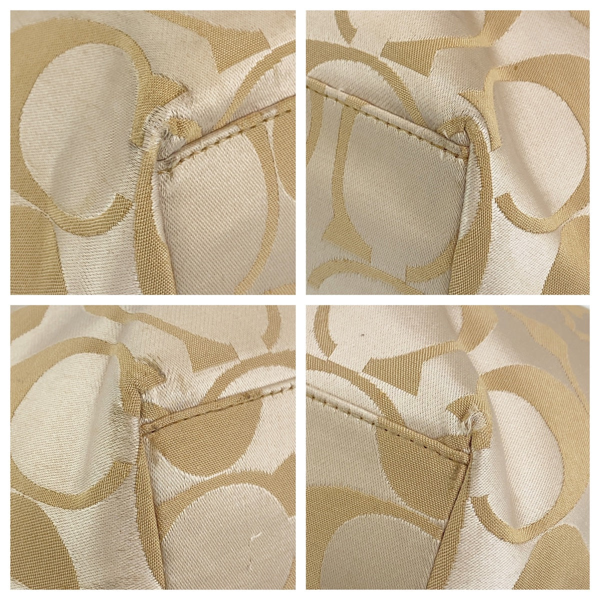 12697
COACH コーチ シグネチャー ベージュ アイボリー シルバー金具 キャンバス / レザー トートバッグ ショルダーバッグ  レディース AB5