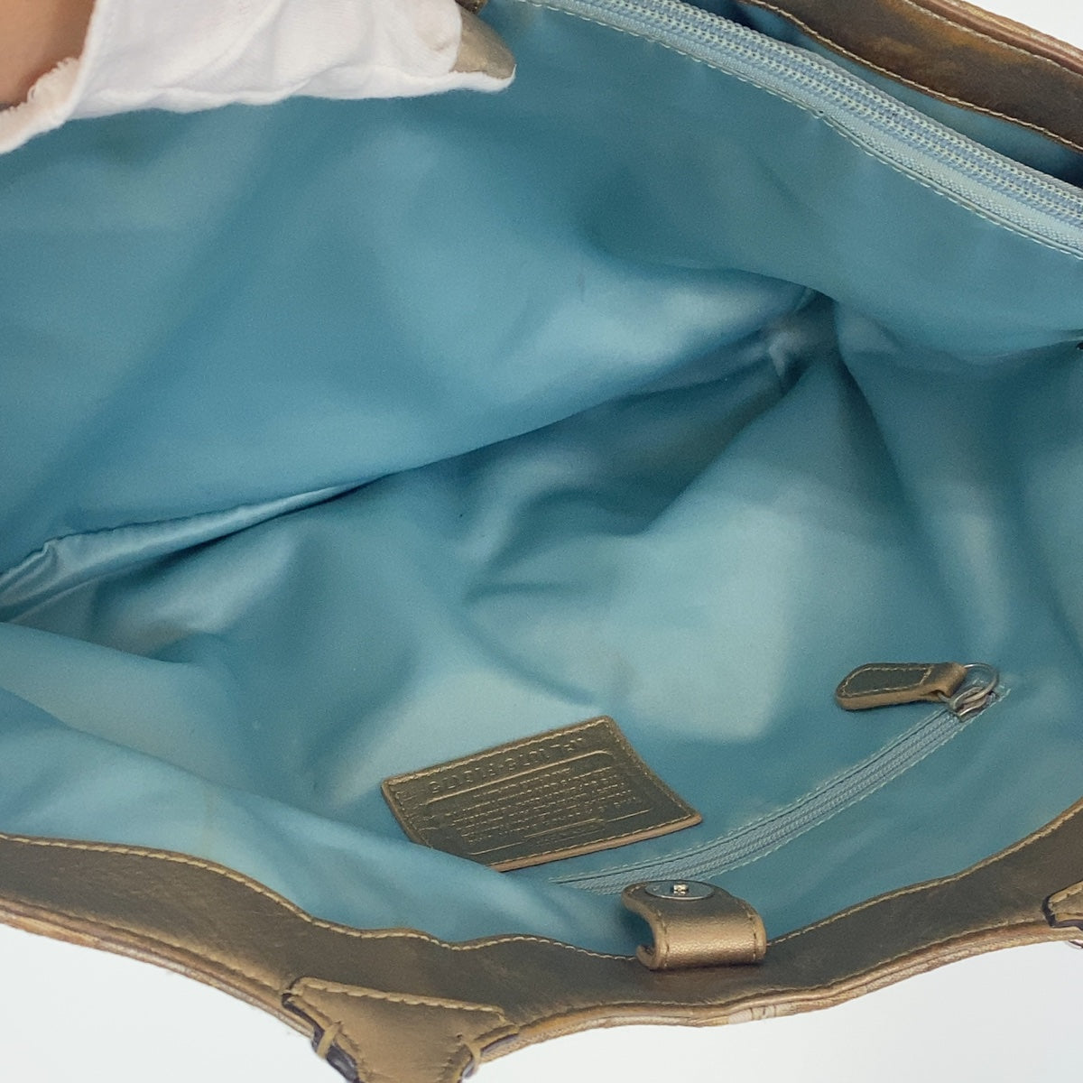 12697
COACH コーチ シグネチャー ベージュ アイボリー シルバー金具 キャンバス / レザー トートバッグ ショルダーバッグ  レディース AB5