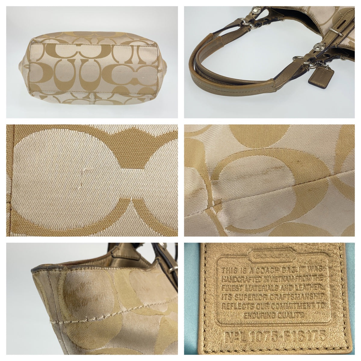 12697
COACH コーチ シグネチャー ベージュ アイボリー シルバー金具 キャンバス / レザー トートバッグ ショルダーバッグ  レディース AB5
