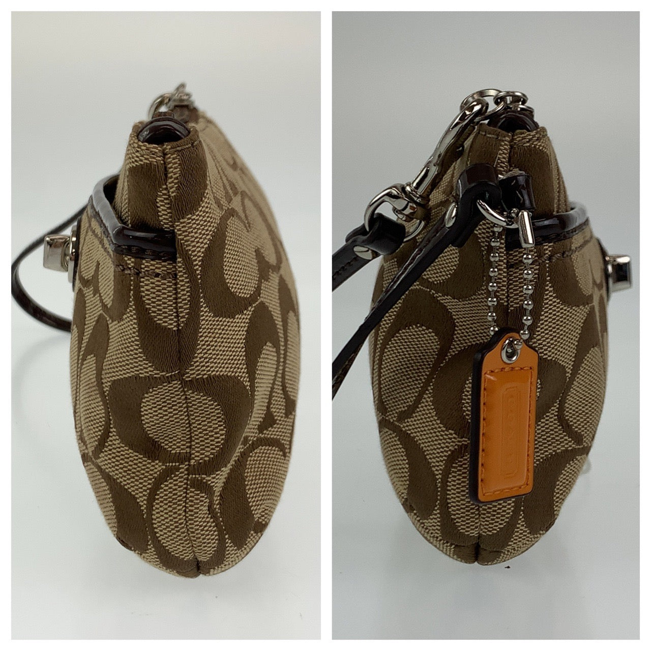 12695
COACH コーチ シグネチャー ベージュ シルバー金具 キャンバス / レザー クラッチバッグ アクセサリーポーチ メイクポーチ  レディース ABP5