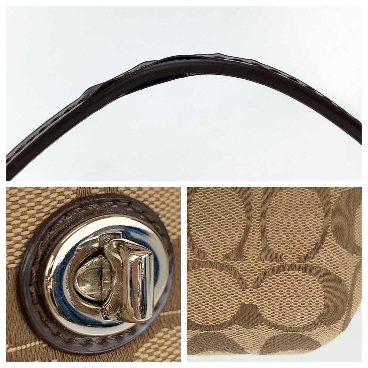 12695
COACH コーチ シグネチャー ベージュ シルバー金具 キャンバス / レザー クラッチバッグ アクセサリーポーチ メイクポーチ  レディース ABP5