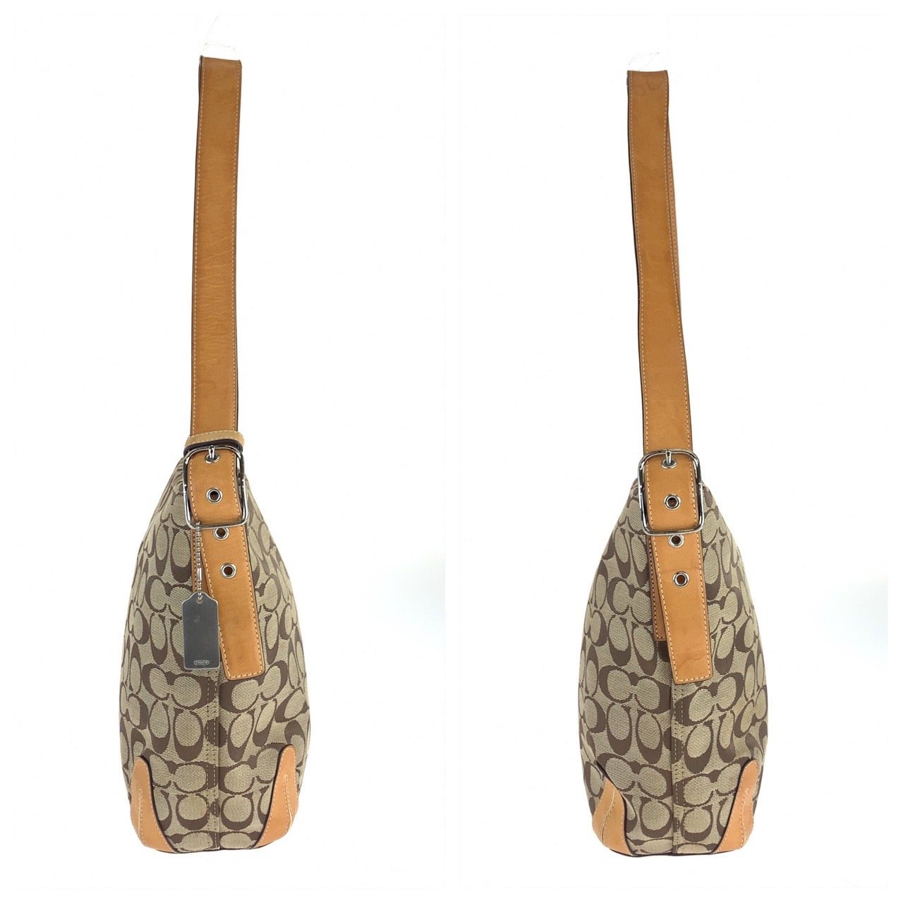 12692
COACH コーチ シグネチャー ベージュ ブラウン シルバー金具 キャンバス / レザー ホーボー ショルダーバッグ  レディース AB5