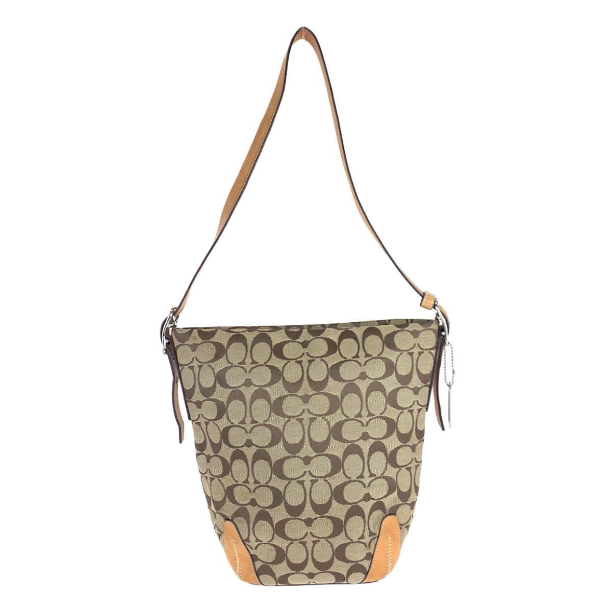 12692
COACH コーチ シグネチャー ベージュ ブラウン シルバー金具 キャンバス / レザー ホーボー ショルダーバッグ  レディース AB5