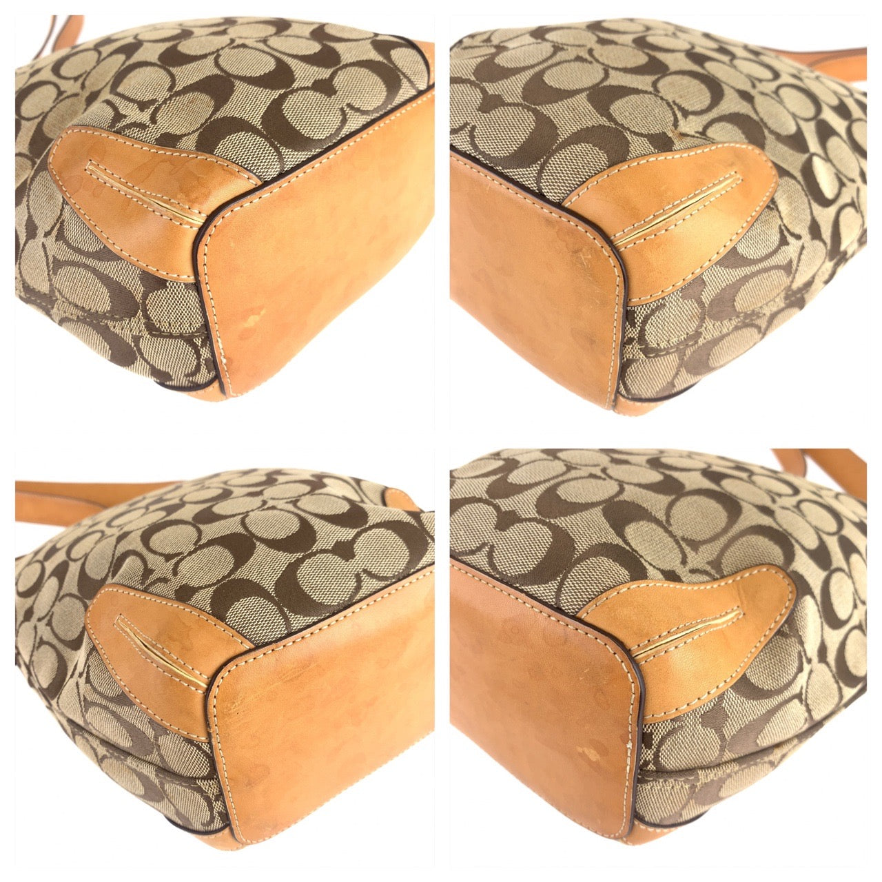 12692
COACH コーチ シグネチャー ベージュ ブラウン シルバー金具 キャンバス / レザー ホーボー ショルダーバッグ レディース AB5