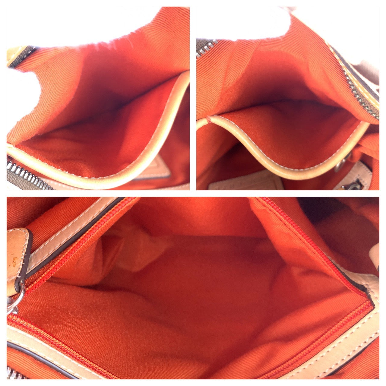 12692
COACH コーチ シグネチャー ベージュ ブラウン シルバー金具 キャンバス / レザー ホーボー ショルダーバッグ レディース AB5