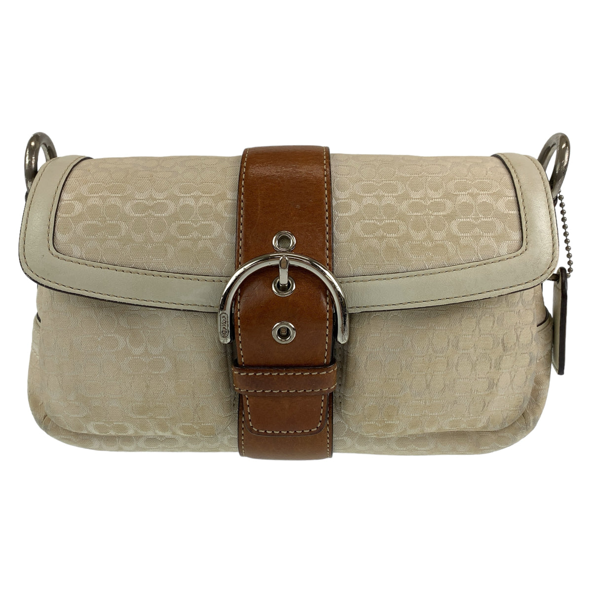COACH コーチ シグネチャー ベージュ 茶 ブラウン シルバー金具 キャンバス ショルダーバック 斜め掛け  レディース