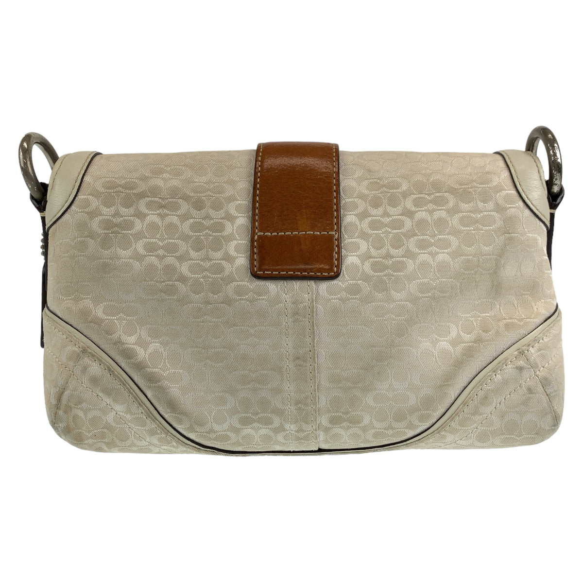 COACH コーチ シグネチャー ベージュ 茶 ブラウン シルバー金具 キャンバス ショルダーバック 斜め掛け  レディース
