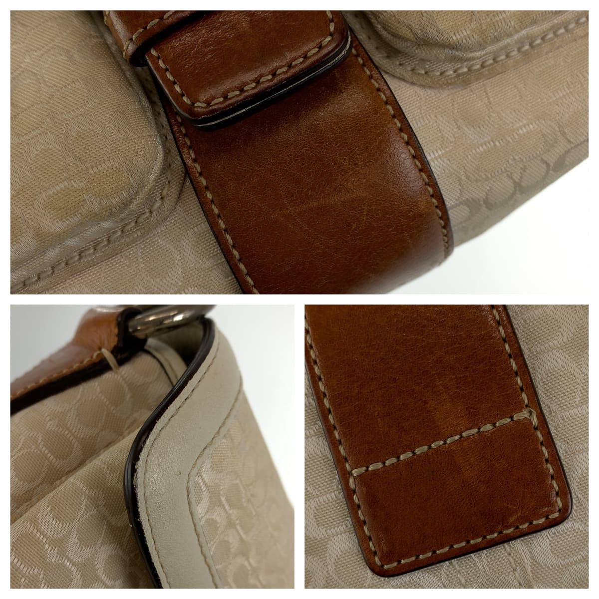 COACH コーチ シグネチャー ベージュ 茶 ブラウン シルバー金具 キャンバス ショルダーバック 斜め掛け  レディース