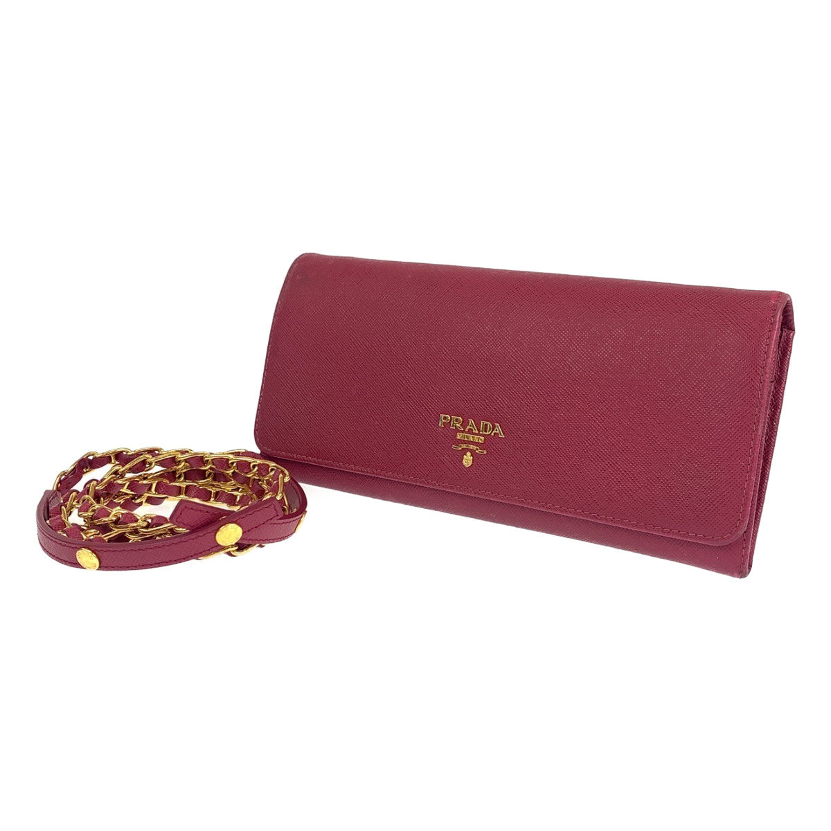 B-133
PRADA プラダ サフィアーノ ピンク ゴールド金具 レザー 1MT290 二つ折り長財布 チェーンウォレット   レディース