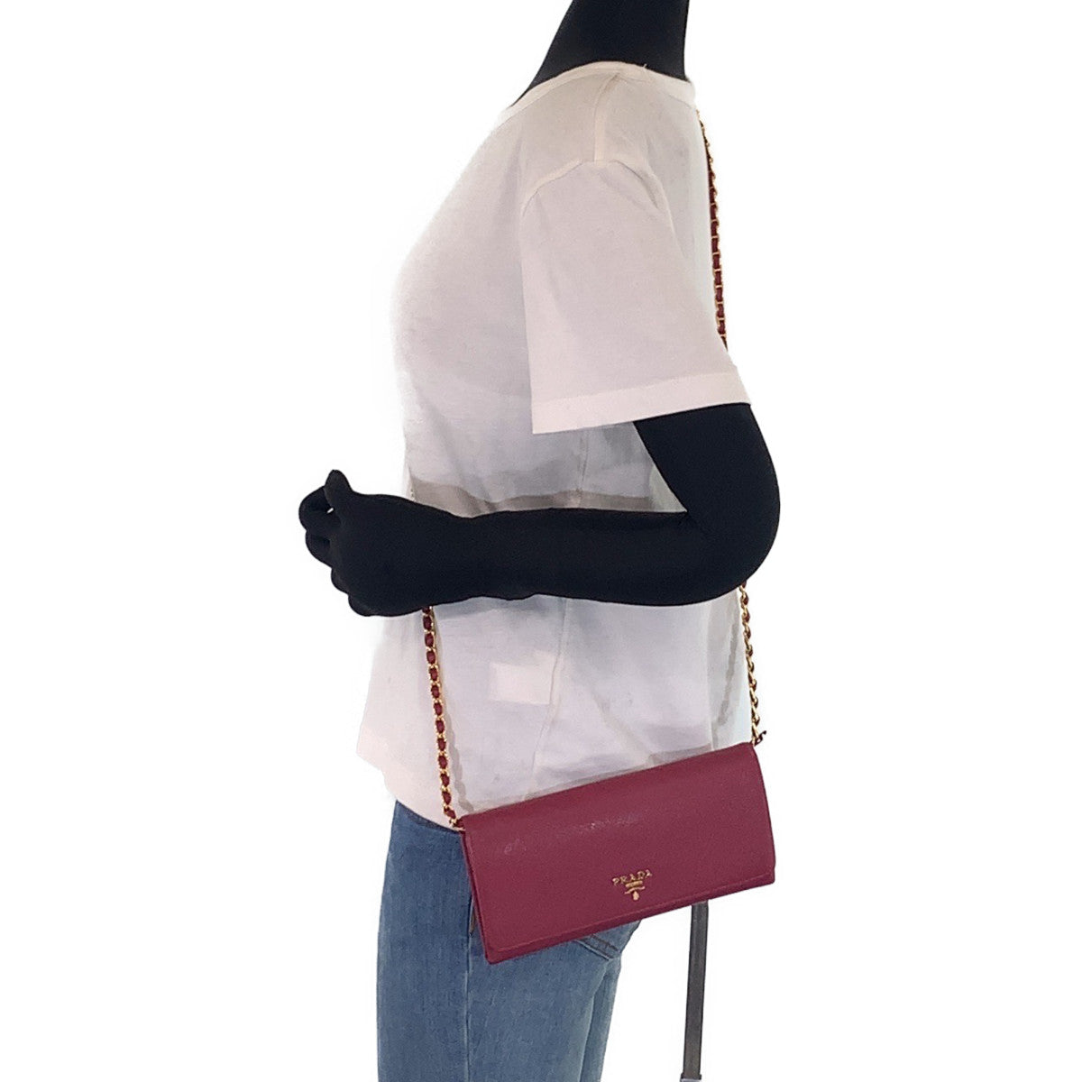 B-133
PRADA プラダ サフィアーノ ピンク ゴールド金具 レザー 1MT290 二つ折り長財布 チェーンウォレット   レディース