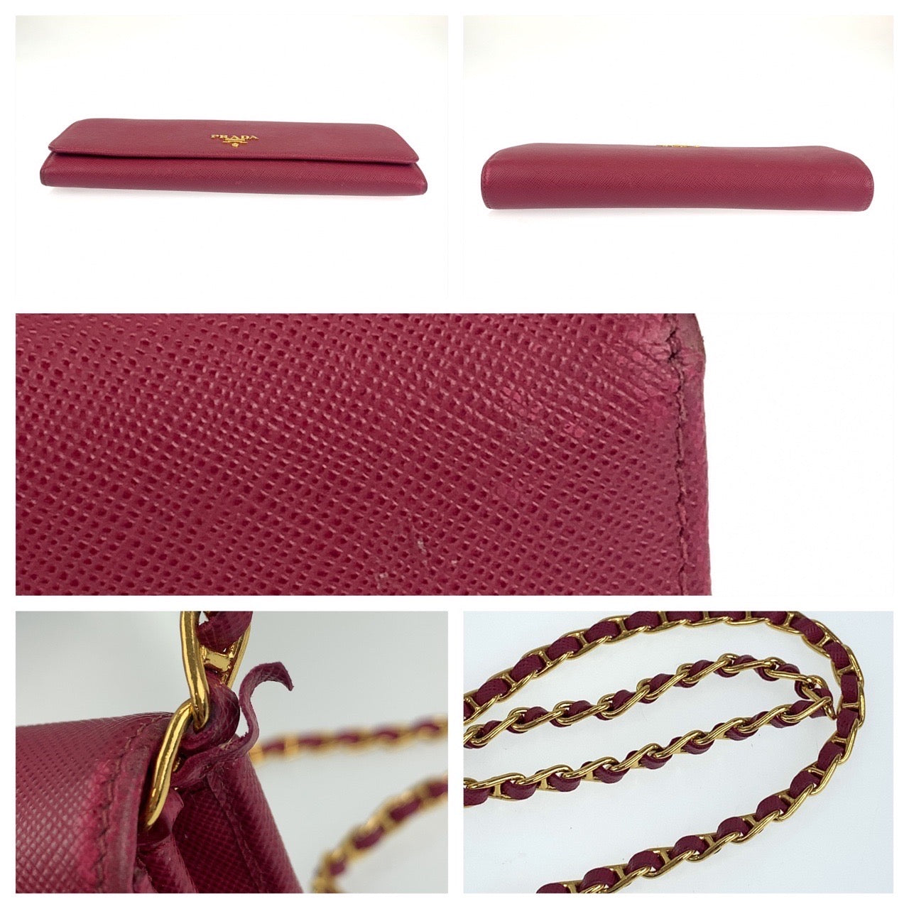 B-133
PRADA プラダ サフィアーノ ピンク ゴールド金具 レザー 1MT290 二つ折り長財布 チェーンウォレット   レディース