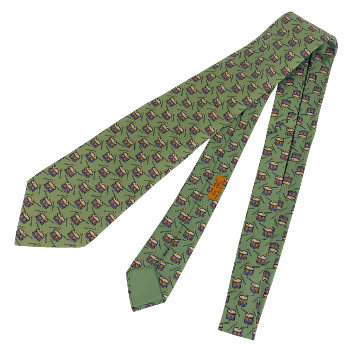 12691
HERMES エルメス 太鼓柄 グリーン 緑 シルク 剣先9㎝ ネクタイ  メンズ