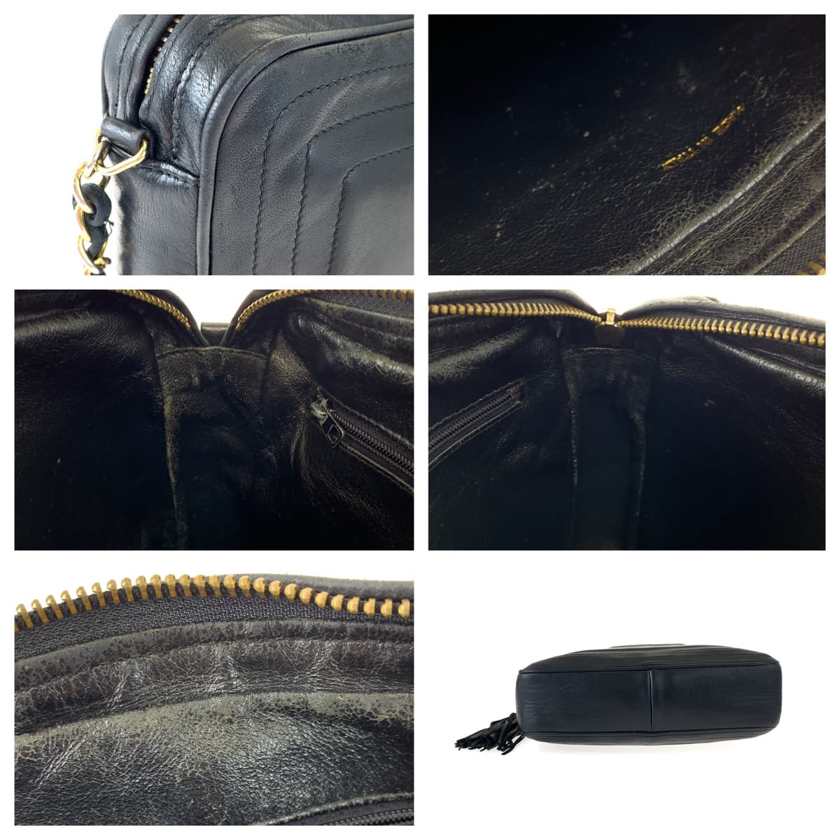 10064
CHANEL シャネル ココマーク フリンジ ブラック 黒 ゴールド金具 ラムスキン チェーンショルダバッグ 斜め掛け  レディース