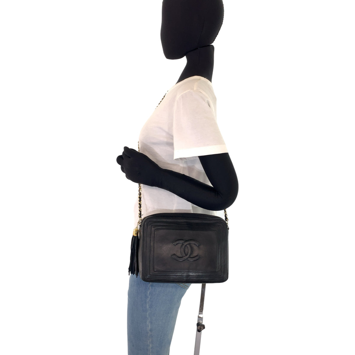 10064
CHANEL シャネル ココマーク フリンジ ブラック 黒 ゴールド金具 ラムスキン チェーンショルダバッグ 斜め掛け  レディース