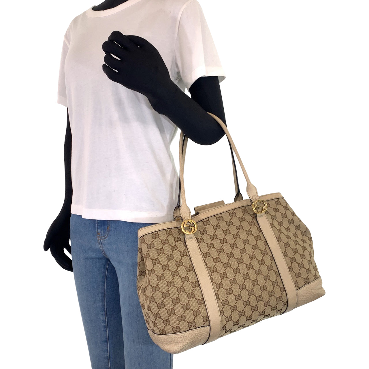 B-139
GUCCI グッチ ミスGG ベージュ ブラウン 茶 GGキャンバス 353122 トートバッグ ハンドバッグ  レディース