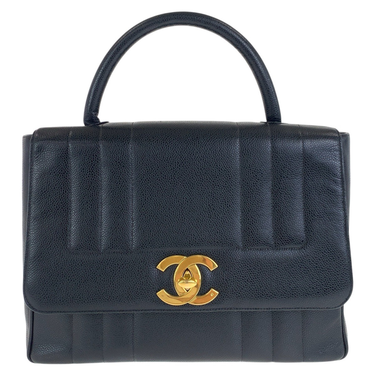 10065
CHANEL シャネル ヴィンテージ ココマーク ターンロック マドモアゼル ブラック 黒 ゴールド金具 レザー ハンドバッグ レディース AB250