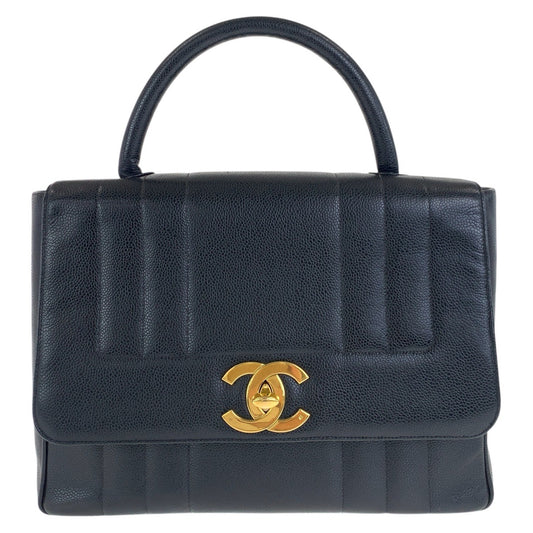 10065
CHANEL シャネル ヴィンテージ ココマーク ターンロック マドモアゼル ブラック 黒 ゴールド金具 レザー ハンドバッグ レディース AB250