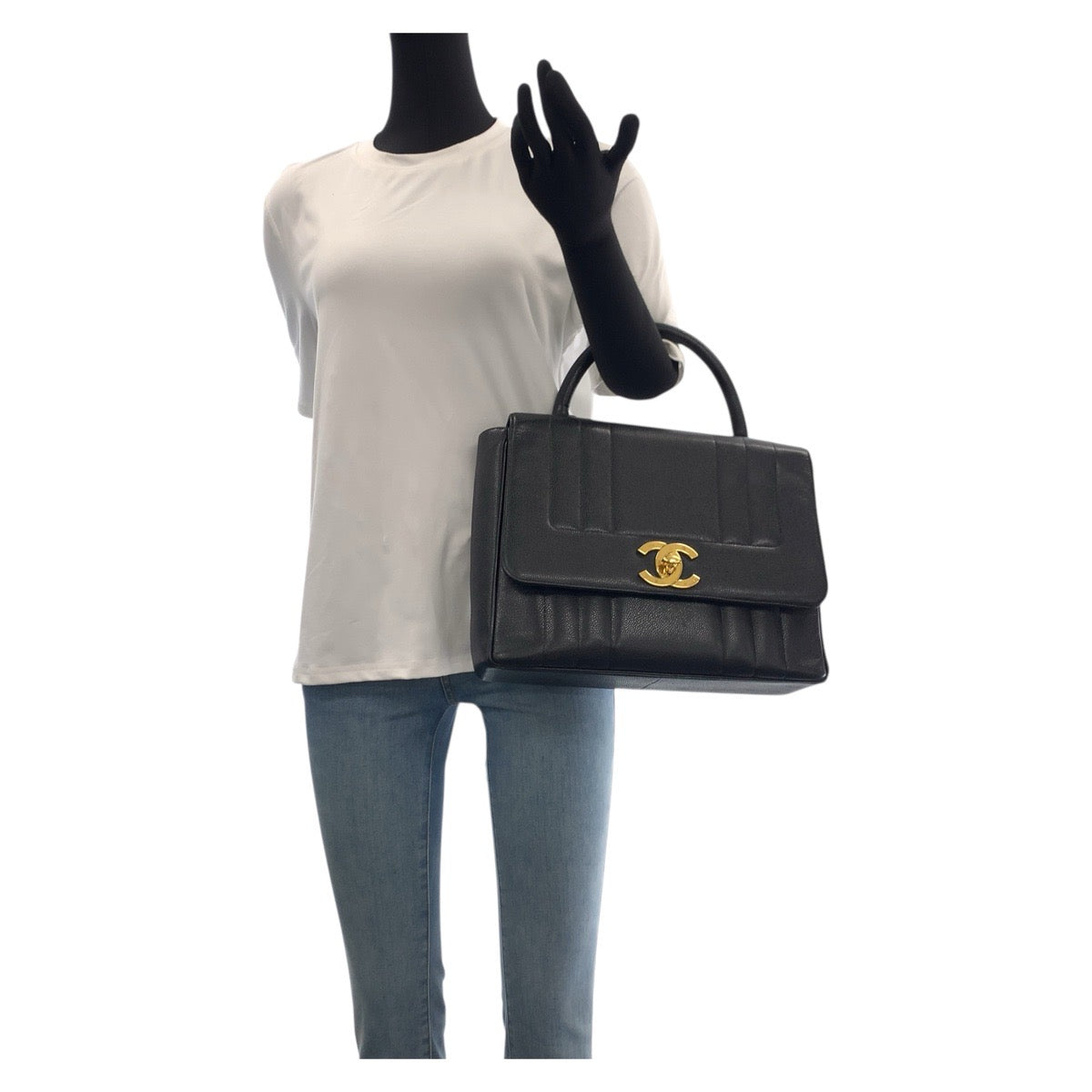 10065
CHANEL シャネル ヴィンテージ ココマーク ターンロック マドモアゼル ブラック 黒 ゴールド金具 レザー ハンドバッグ レディース AB250