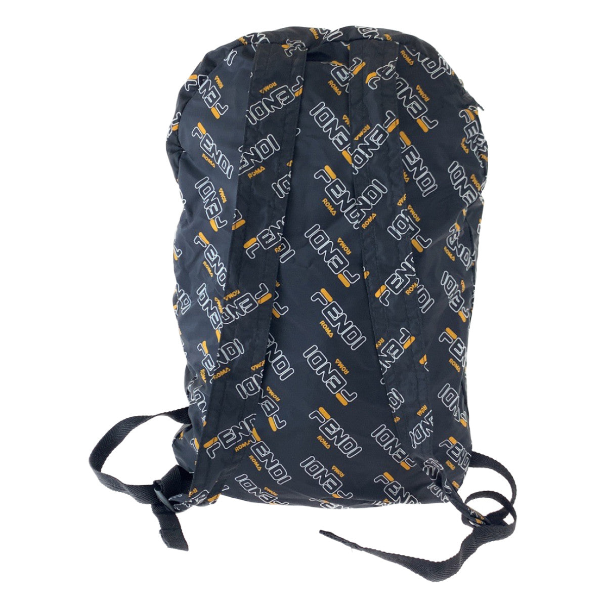 10071
FENDI フェンディ フィラコラボ 折り畳み可能 男女兼用 ポーチ付き ブラック 黒 ナイロン リュック バックパック エコバッグ  レディース