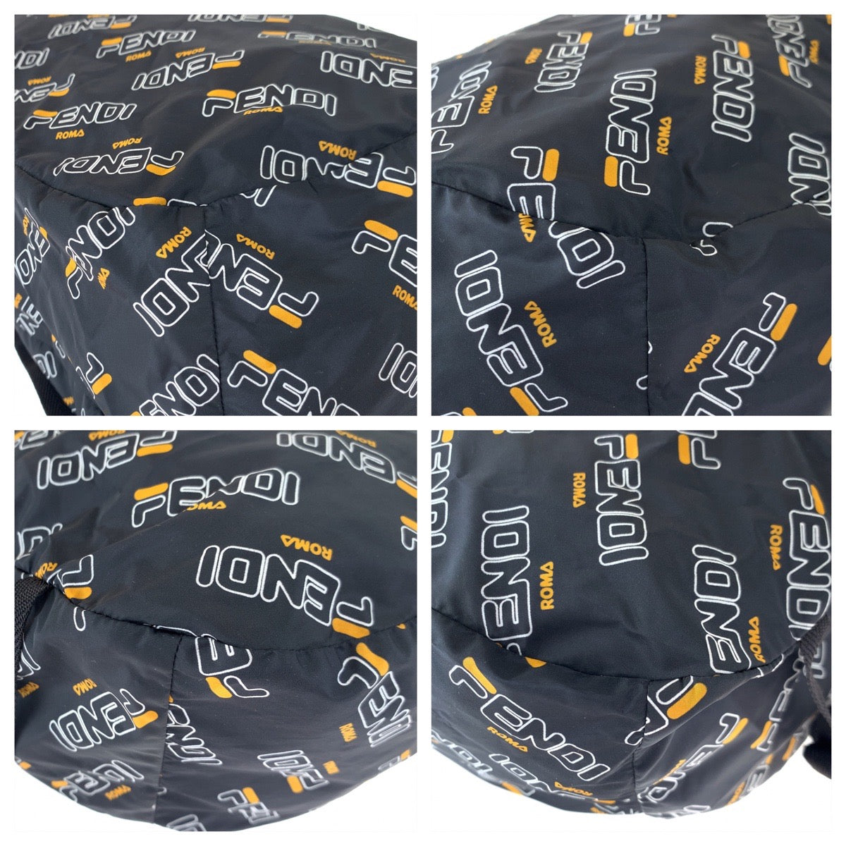 10071
FENDI フェンディ フィラコラボ 折り畳み可能 男女兼用 ポーチ付き ブラック 黒 ナイロン リュック バックパック エコバッグ  レディース