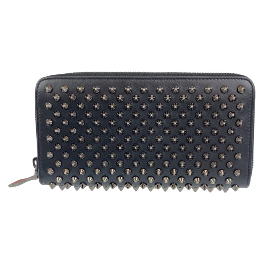 10073
 Christian Louboutin Panettone Spike Studs Leather Round Zipper Long Wallet Zippy Wallet Men's