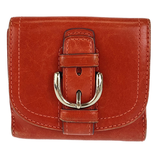 COACH コーチ オレンジ 赤茶 ピンク  レザー 二つ折り財布 コンパクトウォレット  レディース